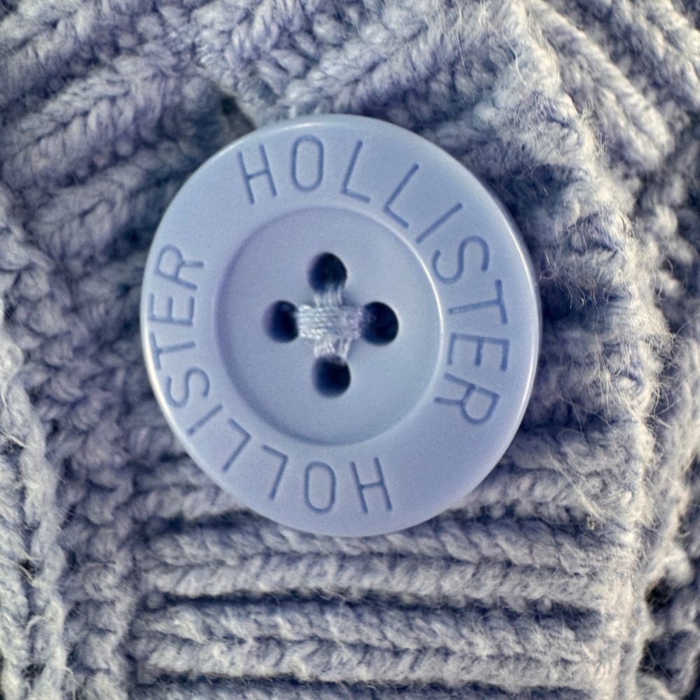Hollister Womens Cropped Pointelle Knit Cardigan Sweater Blue V-Neck Medium - Picture 5 of 8